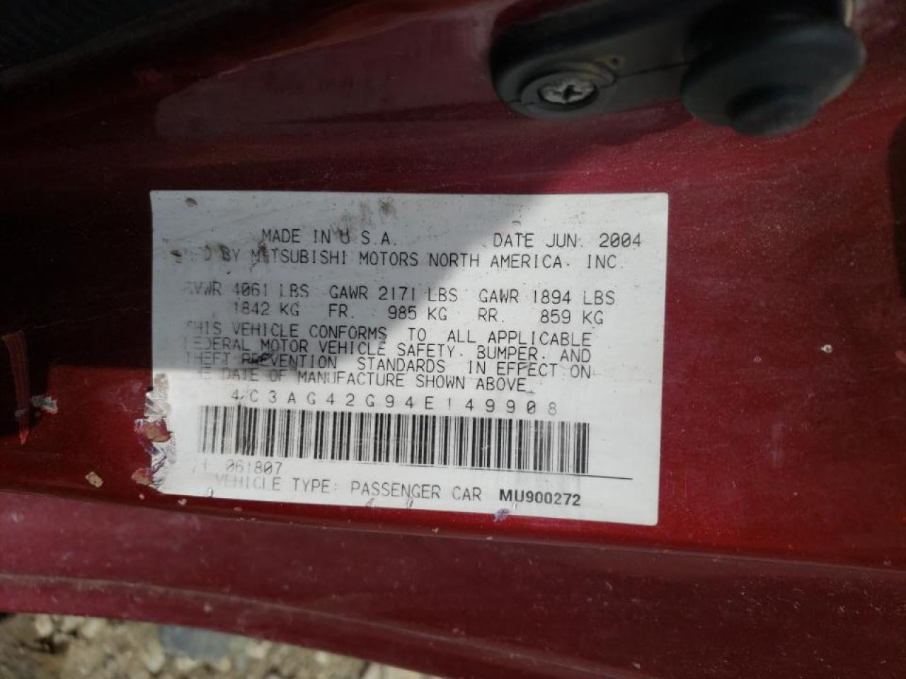 Photo 10 from auction – 2004 CHRYSLER SEBRING LX with VIN 4C3AG42G94E149908