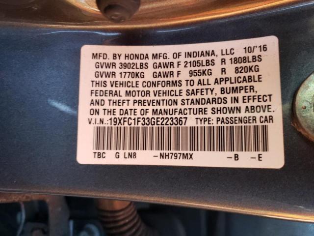 Photo 10 from auction – 2016 HONDA CIVIC EX with VIN 19XFC1F33GE223367
