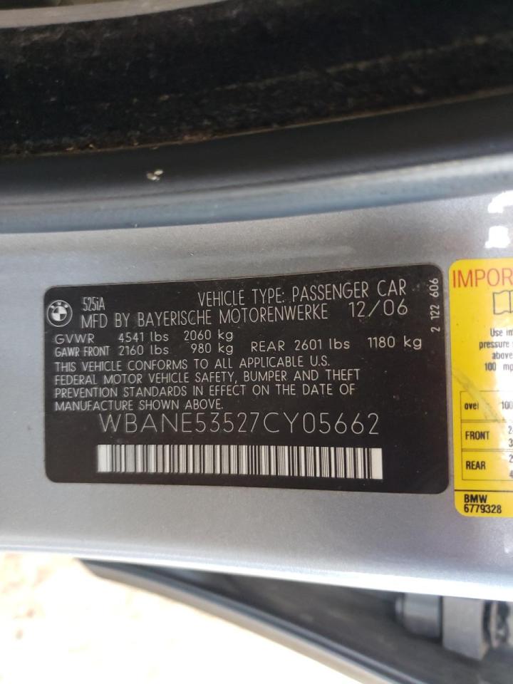 Photo 10 from auction – 2007 BMW 525 I with VIN WBANE53527CY05662