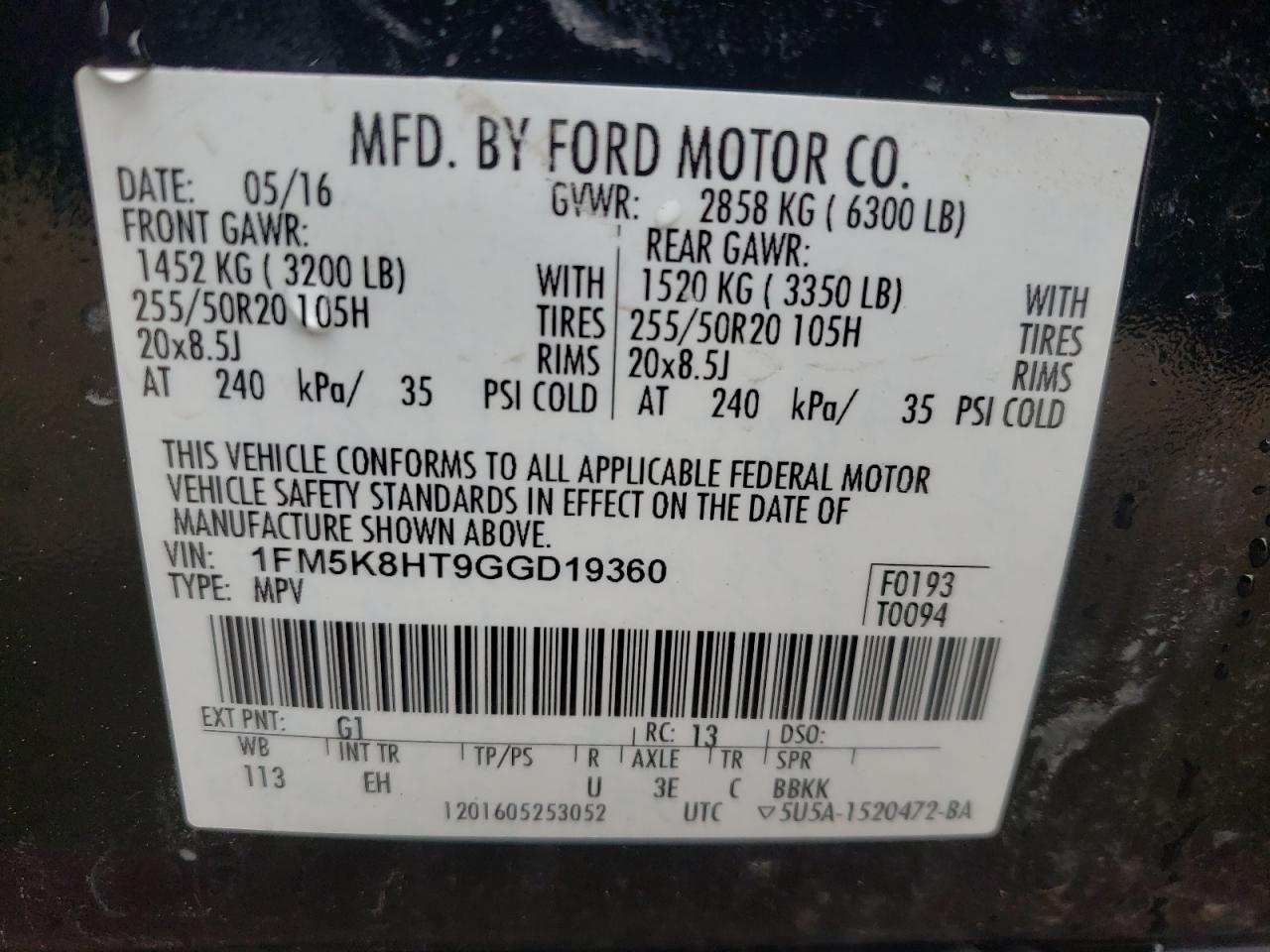 Photo 10 from auction – 2016 FORD EXPLORER P with VIN 1FM5K8HT9GGD19360