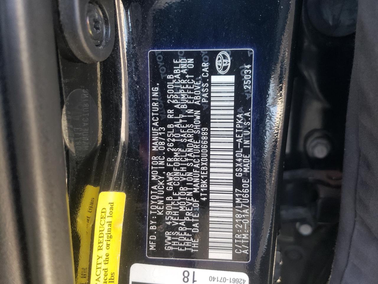 Photo 10 from auction – 2013 TOYOTA AVALON BAS with VIN 4T1BK1EBXDU066889