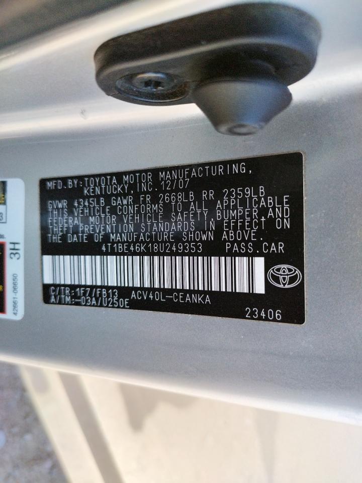 Photo 10 from auction – 2008 TOYOTA CAMRY CE with VIN 4T1BE46K18U249353