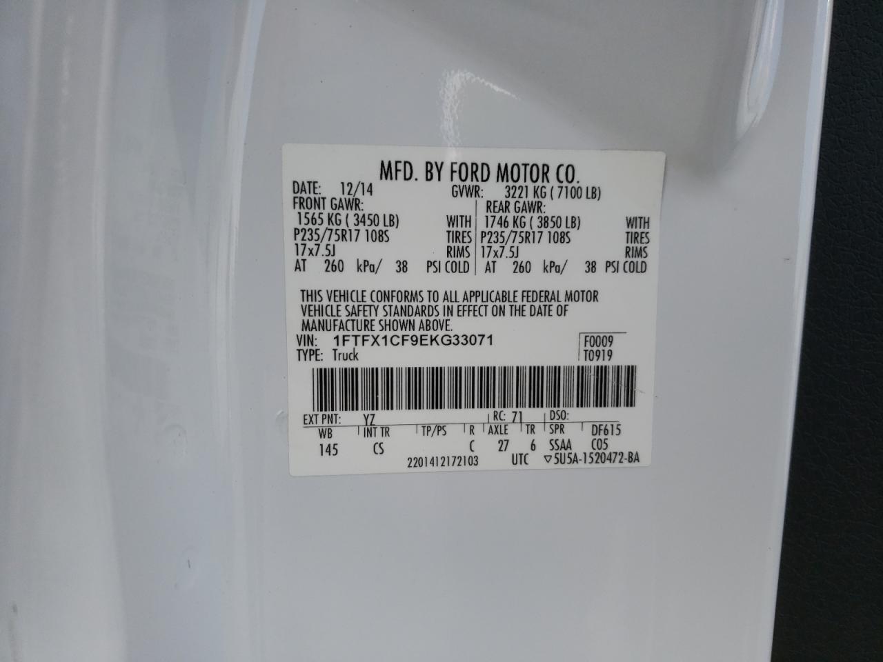 Photo 10 from auction – 2014 FORD F150 SUPER with VIN 1FTFX1CF9EKG33071