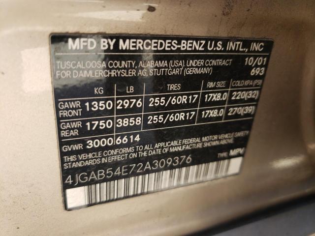 Photo 10 from auction – 2002 MERCEDES-BENZ ML 320 with VIN 4JGAB54E72A309376