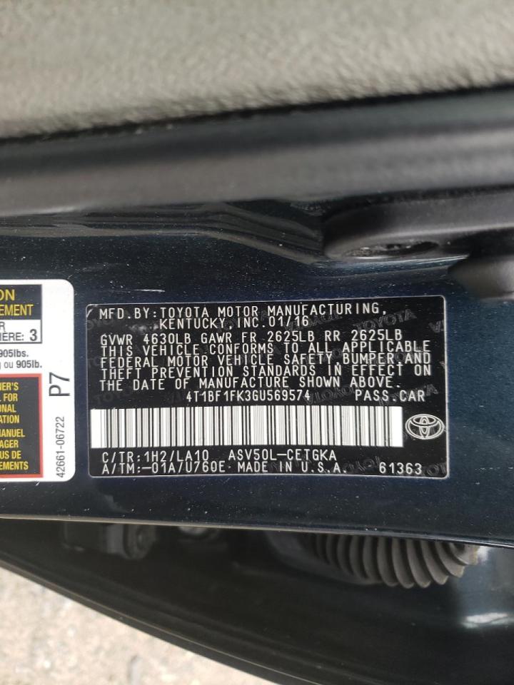 Photo 10 from auction – 2016 TOYOTA CAMRY LE with VIN 4T1BF1FK3GU569574