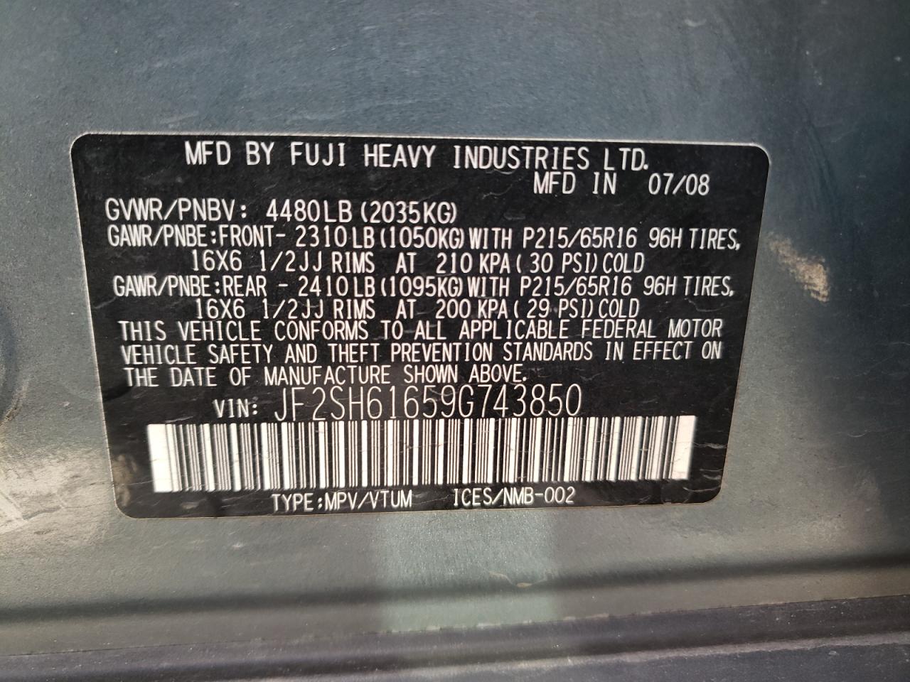 Photo 10 from auction – 2009 SUBARU FORESTER 2 with VIN JF2SH61659G743850