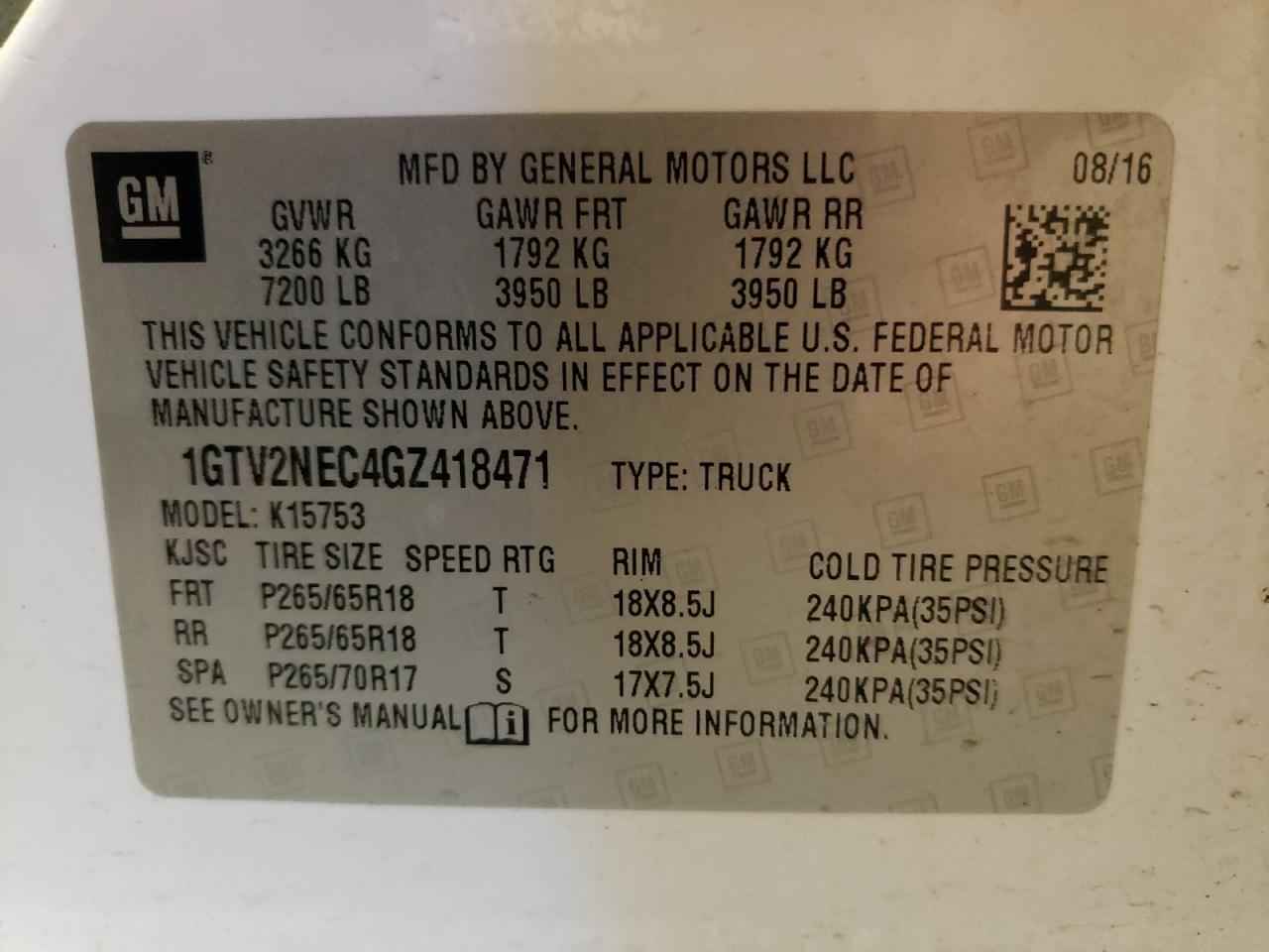 Photo 10 from auction – 2017 GMC SIERRA K15 with VIN 1GTV2NEC4GZ418471