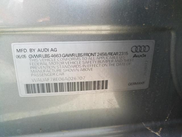 AUDI A4 2 TURBO 2006 with VIN WAUAF78E06A026707 - Photo from auction