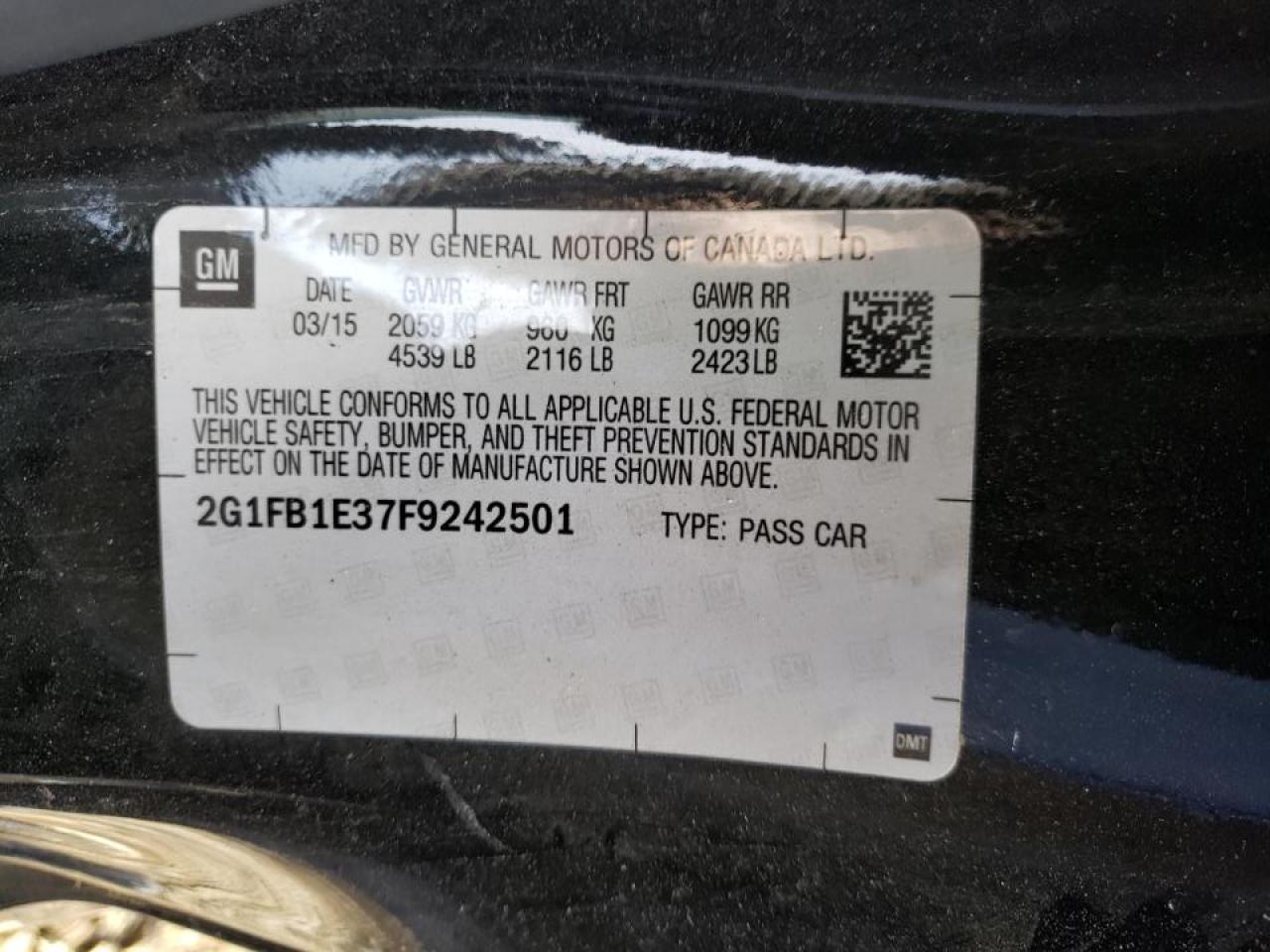 Photo 10 from auction – 2015 CHEVROLET CAMARO LS with VIN 2G1FB1E37F9242501