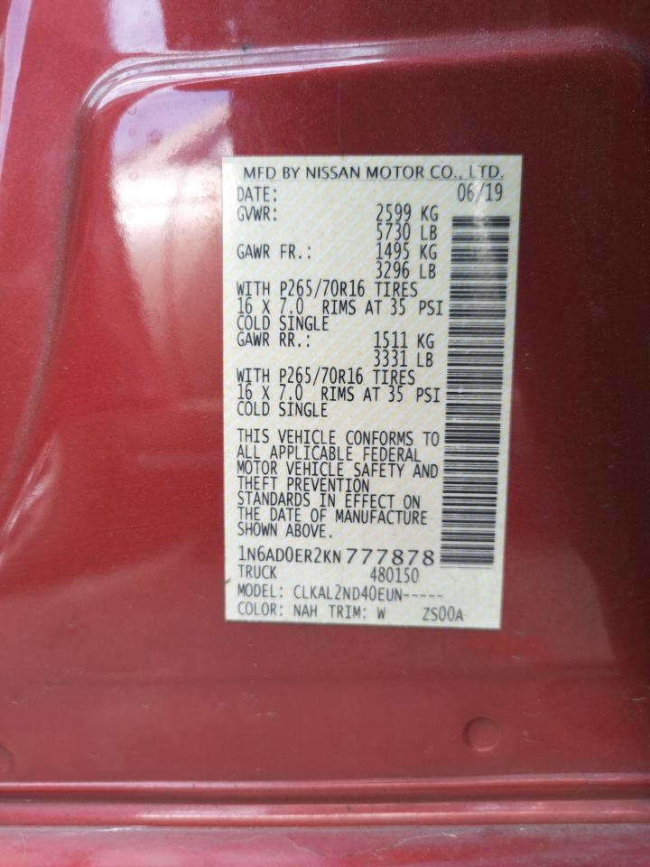 Photo 10 from auction – 2019 NISSAN FRONTIER S with VIN 1N6AD0ER2KN777878
