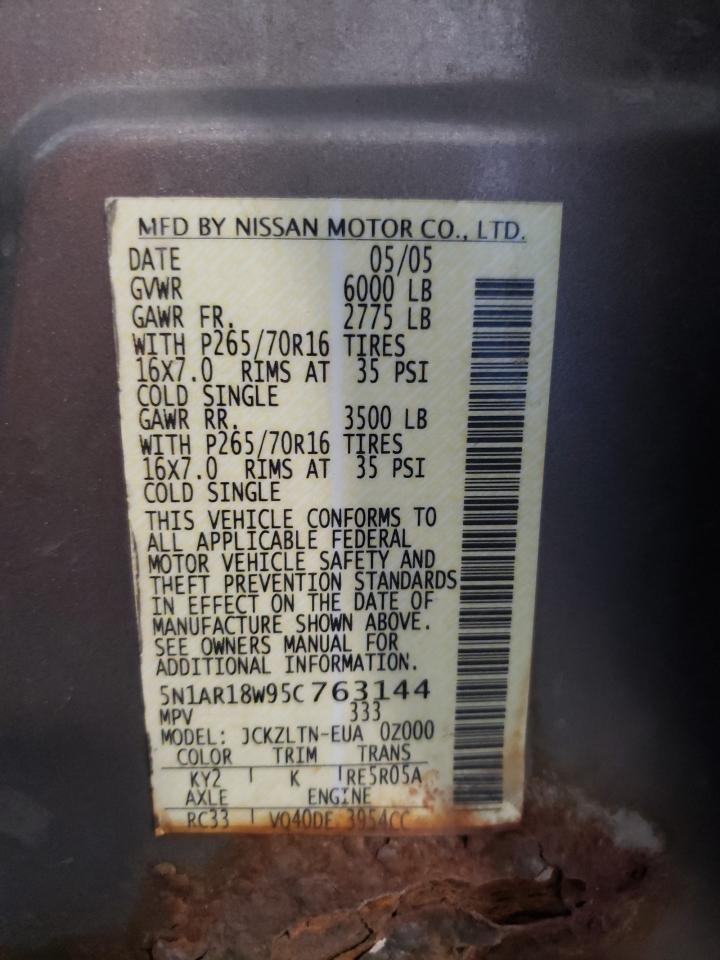 Photo 10 from auction – 2005 NISSAN PATHFINDER with VIN 5N1AR18W95C763144