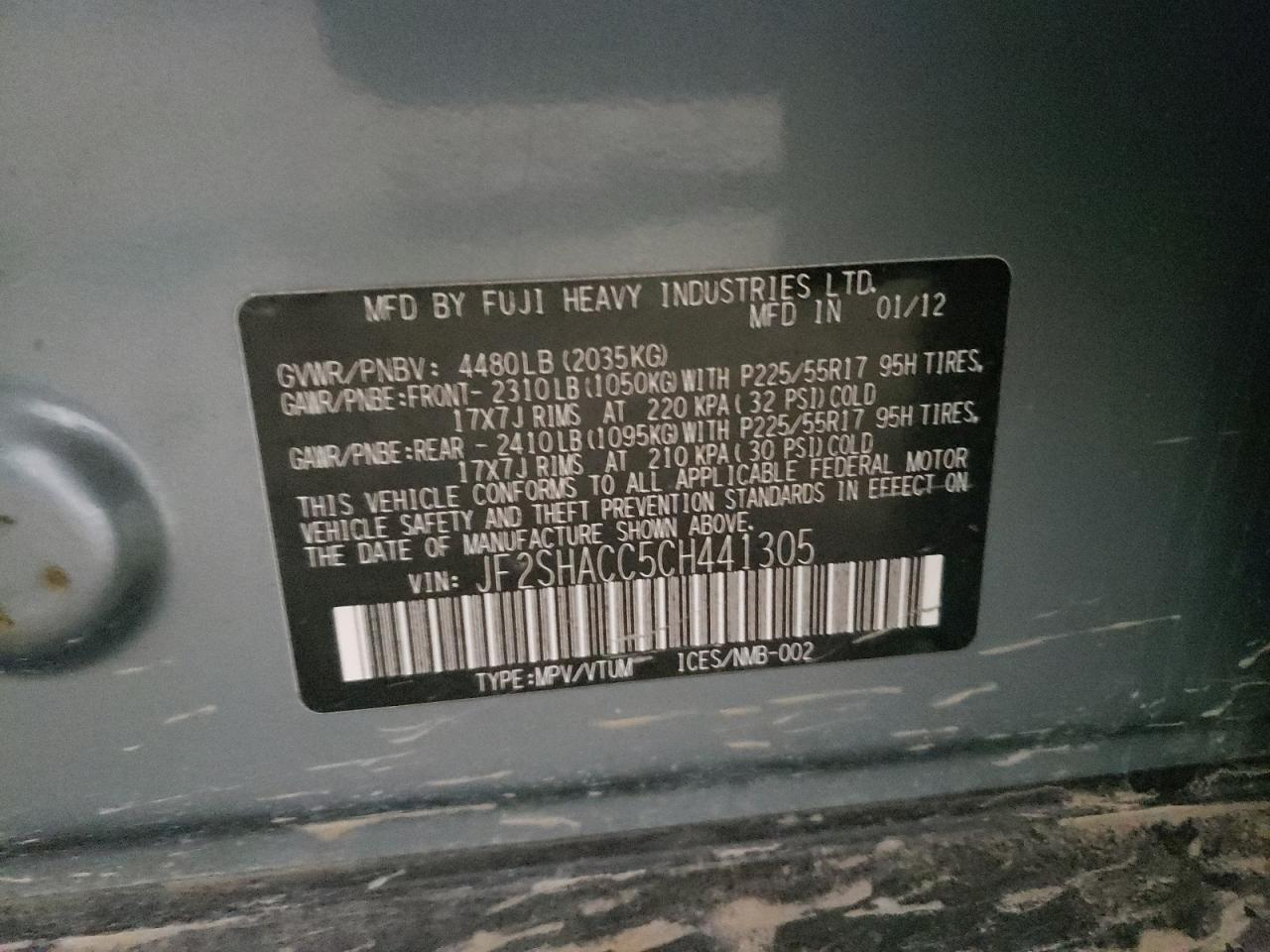 Photo 10 from auction – 2012 SUBARU FORESTER 2 with VIN JF2SHACC5CH441305