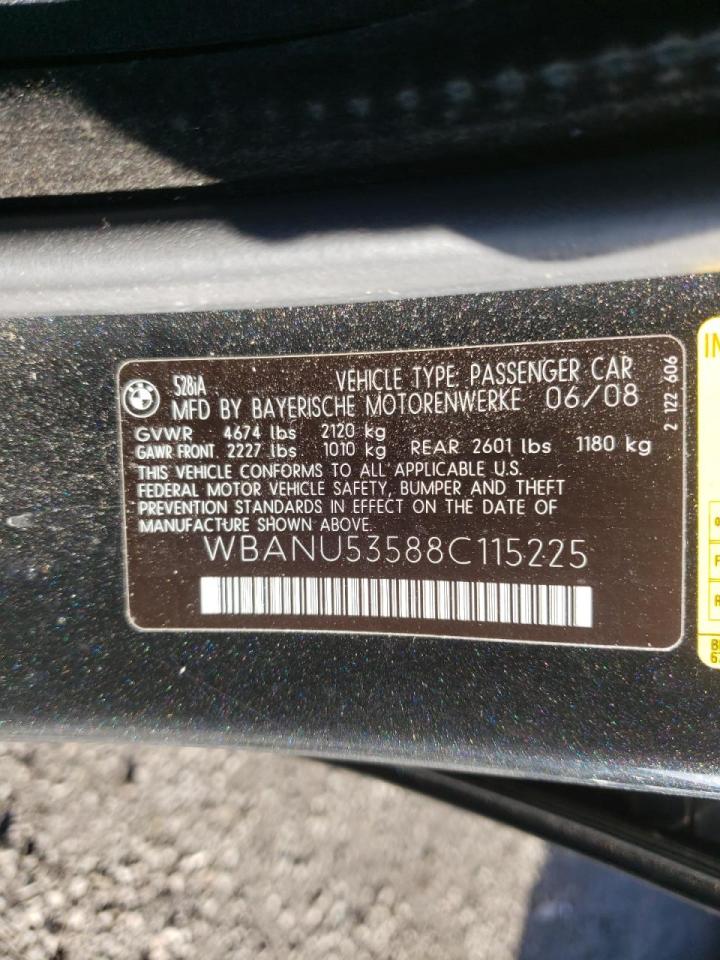 Photo 10 from auction – 2008 BMW 528 I with VIN WBANU53588C115225