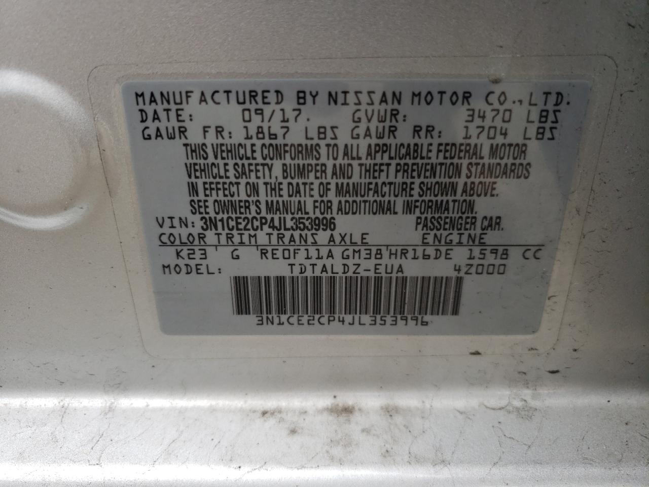 Foto 10 de la subasta – 2018 NISSAN VERSA NOTE con VIN 3N1CE2CP4JL353996