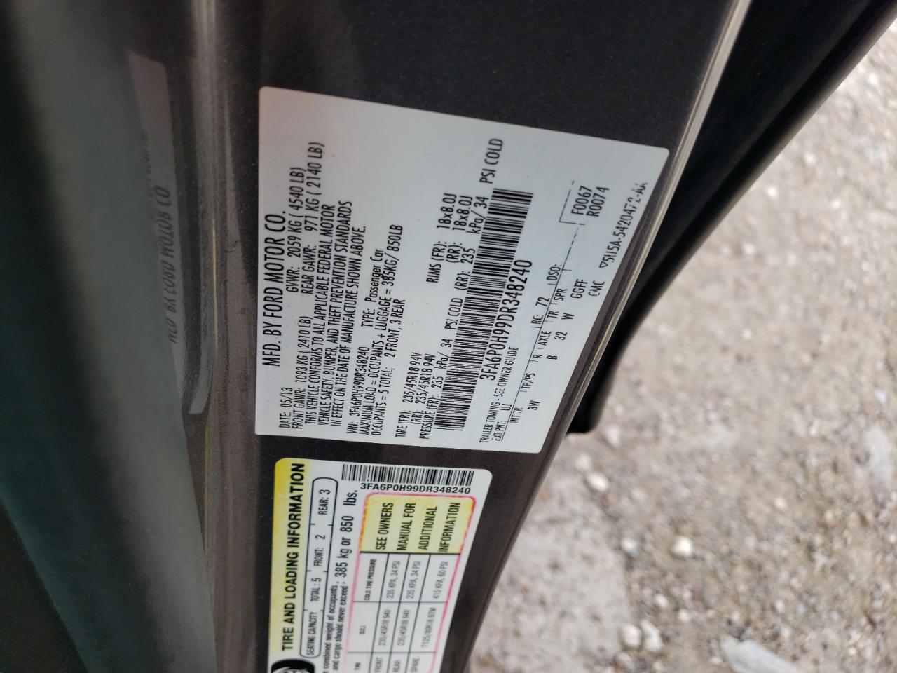 Photo 10 from auction – 2013 FORD FUSION SE with VIN 3FA6P0H99DR348240