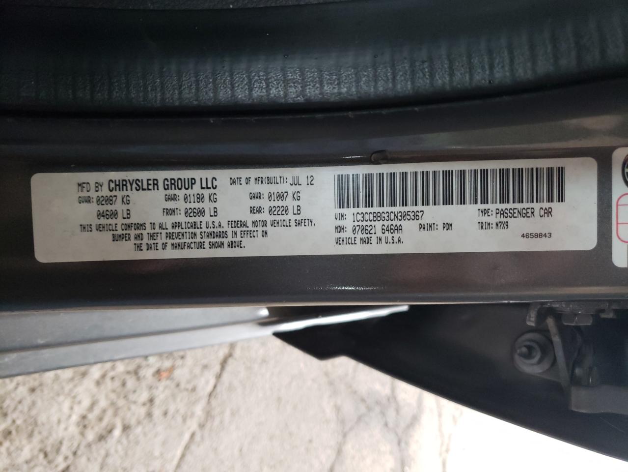 Photo 10 from auction – 2012 CHRYSLER 200 TOURIN with VIN 1C3CCBBG3CN305367