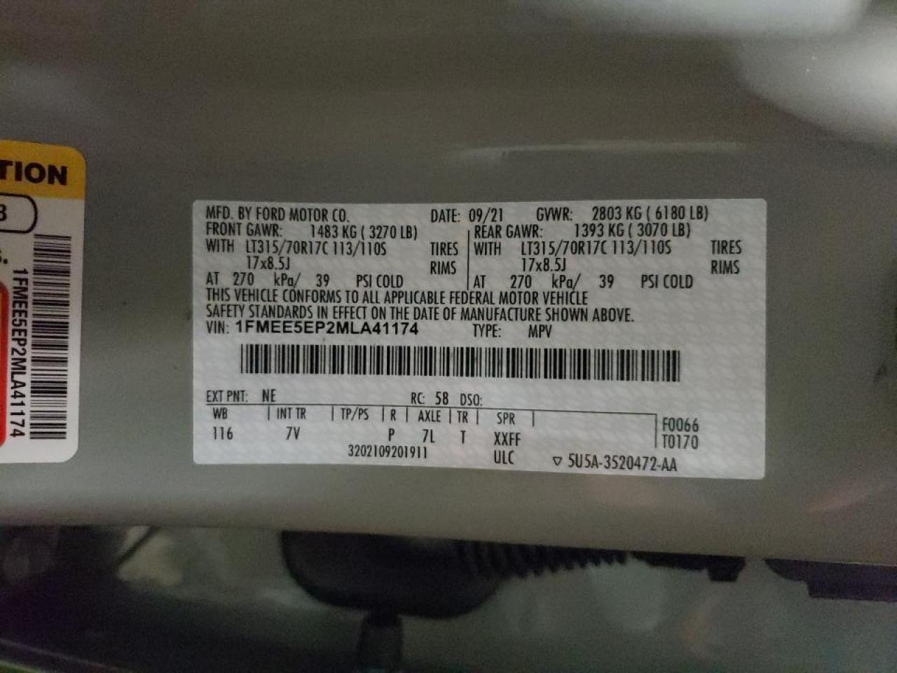 Photo 10 from auction – 2021 FORD BRONCO FIR with VIN 1FMEE5EP2MLA41174