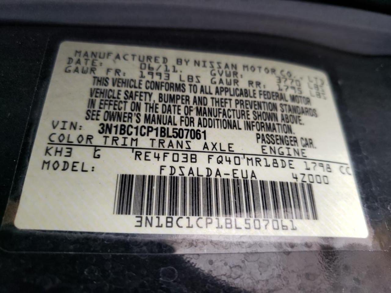 Photo 10 from auction – 2011 NISSAN VERSA S with VIN 3N1BC1CP1BL507061