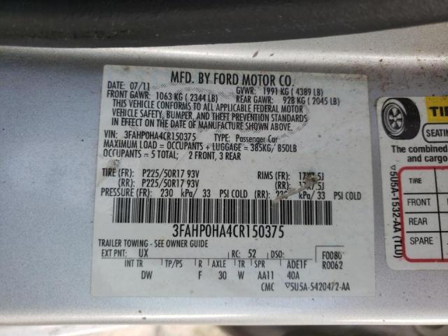 Photo 10 from auction – 2012 FORD FUSION SE with VIN 3FAHP0HA4CR150375