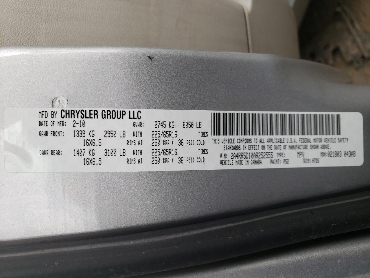 صورة رقم 10 من المزاد - 2010 CHRYSLER TOWN AND C مع VIN 2A4RR5D10AR252555