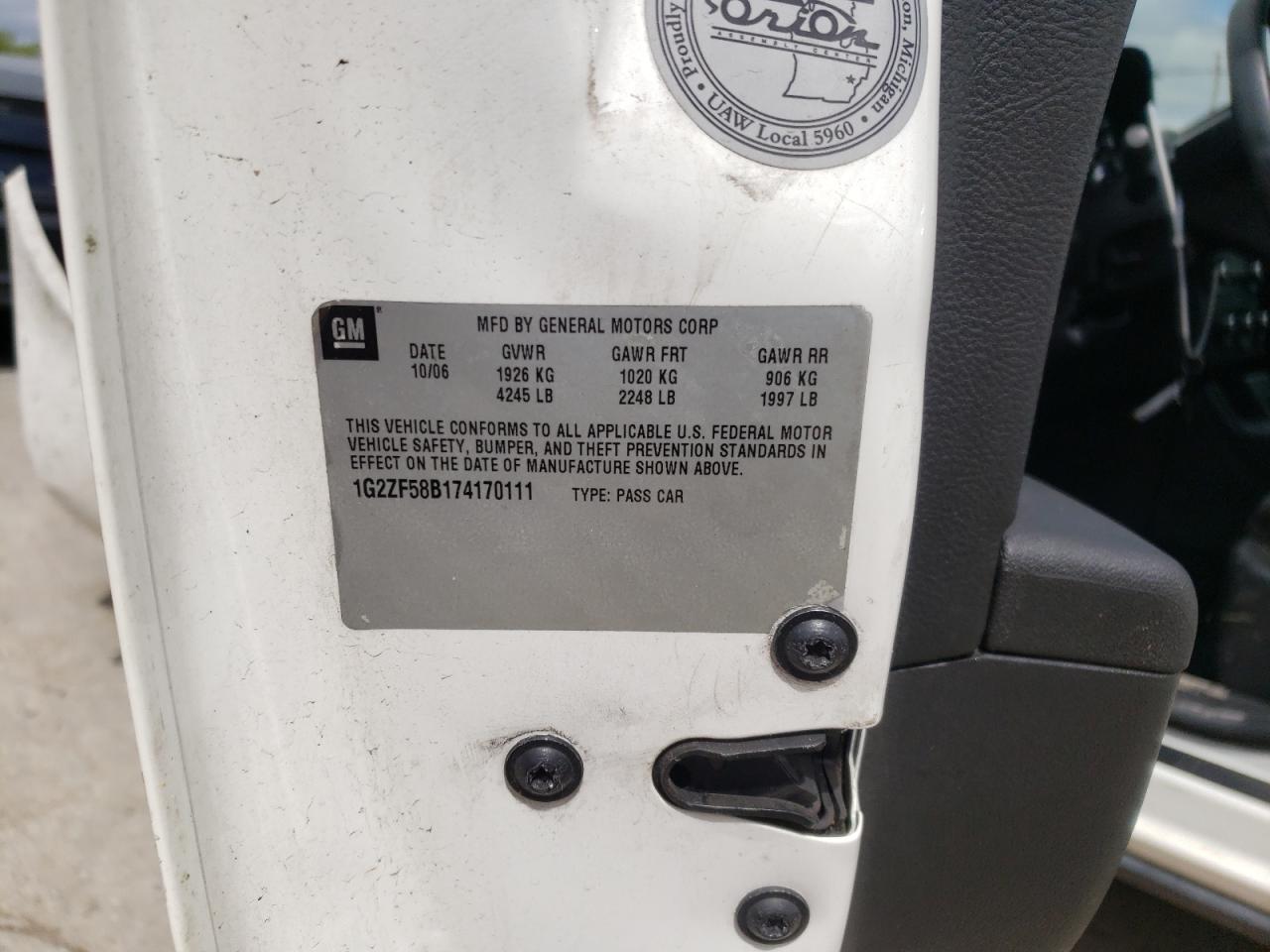 Photo 10 from auction – 2007 PONTIAC G6 VALUE L with VIN 1G2ZF58B174170111