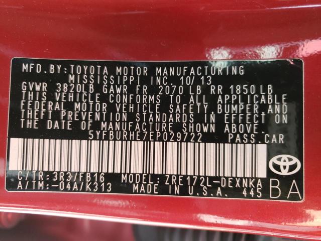 Photo 10 from auction – 2014 TOYOTA COROLLA L with VIN 5YFBURHE7EP029722