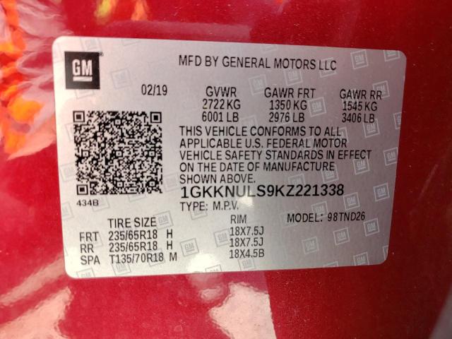 Photo 10 from auction – 2019 GMC ACADIA SLT with VIN 1GKKNULS9KZ221338