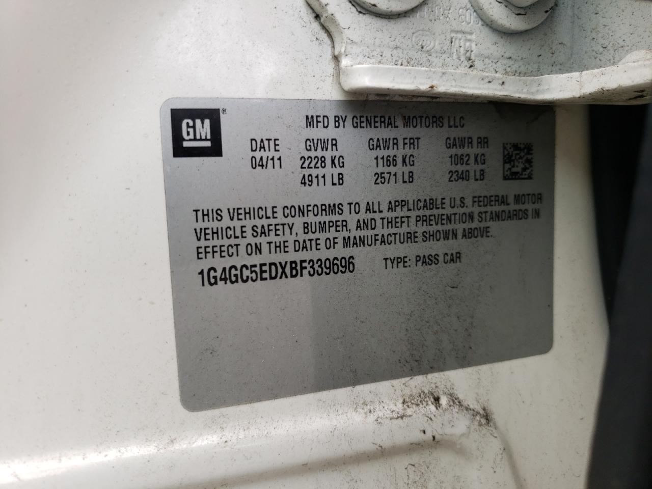 Photo 10 from auction – 2011 BUICK LACROSSE C with VIN 1G4GC5EDXBF339696