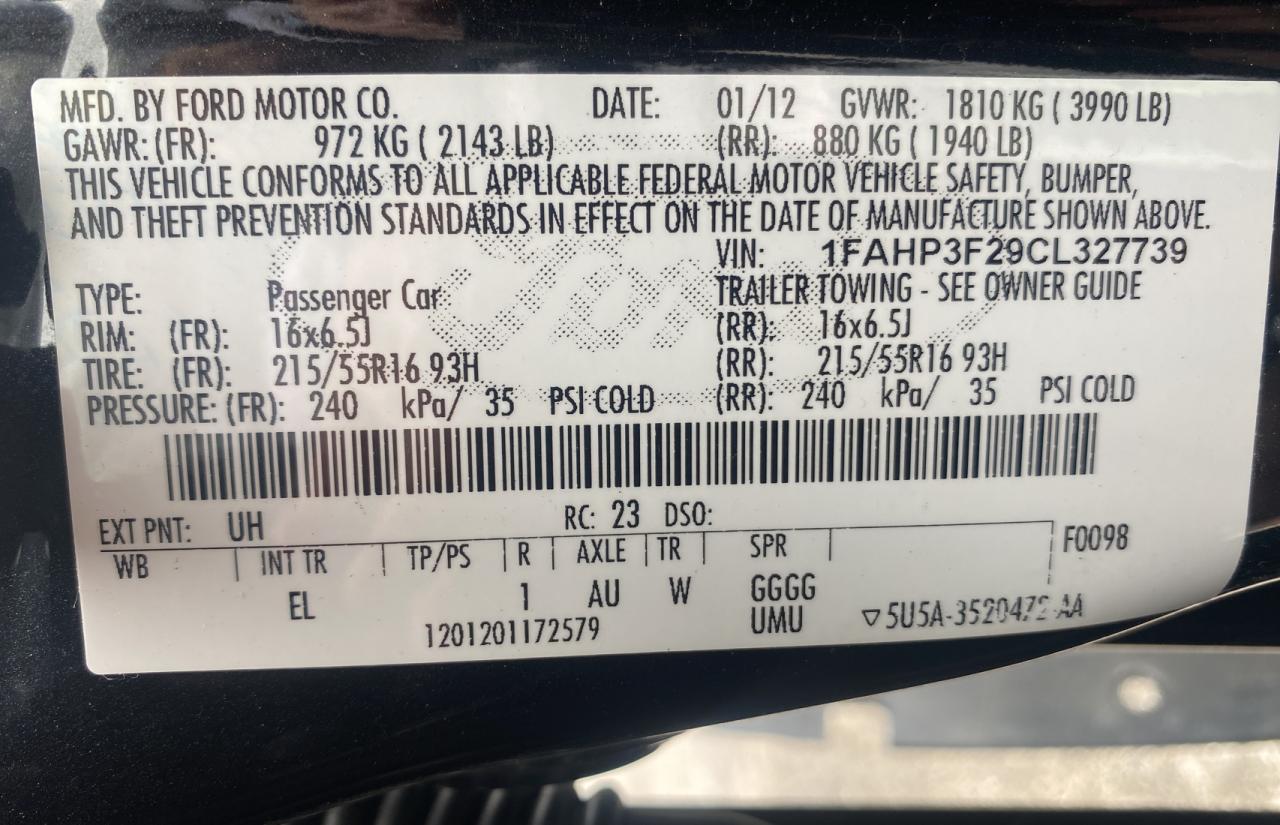 Photo 10 from auction – 2012 FORD FOCUS SE with VIN 1FAHP3F29CL327739