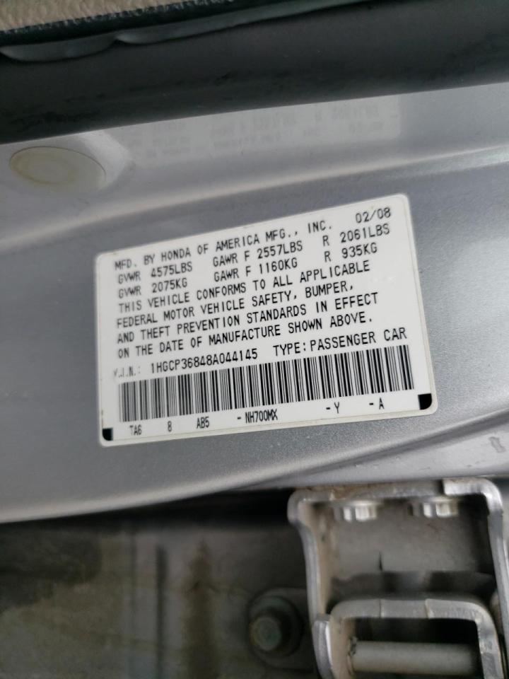 Photo 10 from auction – 2008 HONDA ACCORD EXL with VIN 1HGCP36848A044145