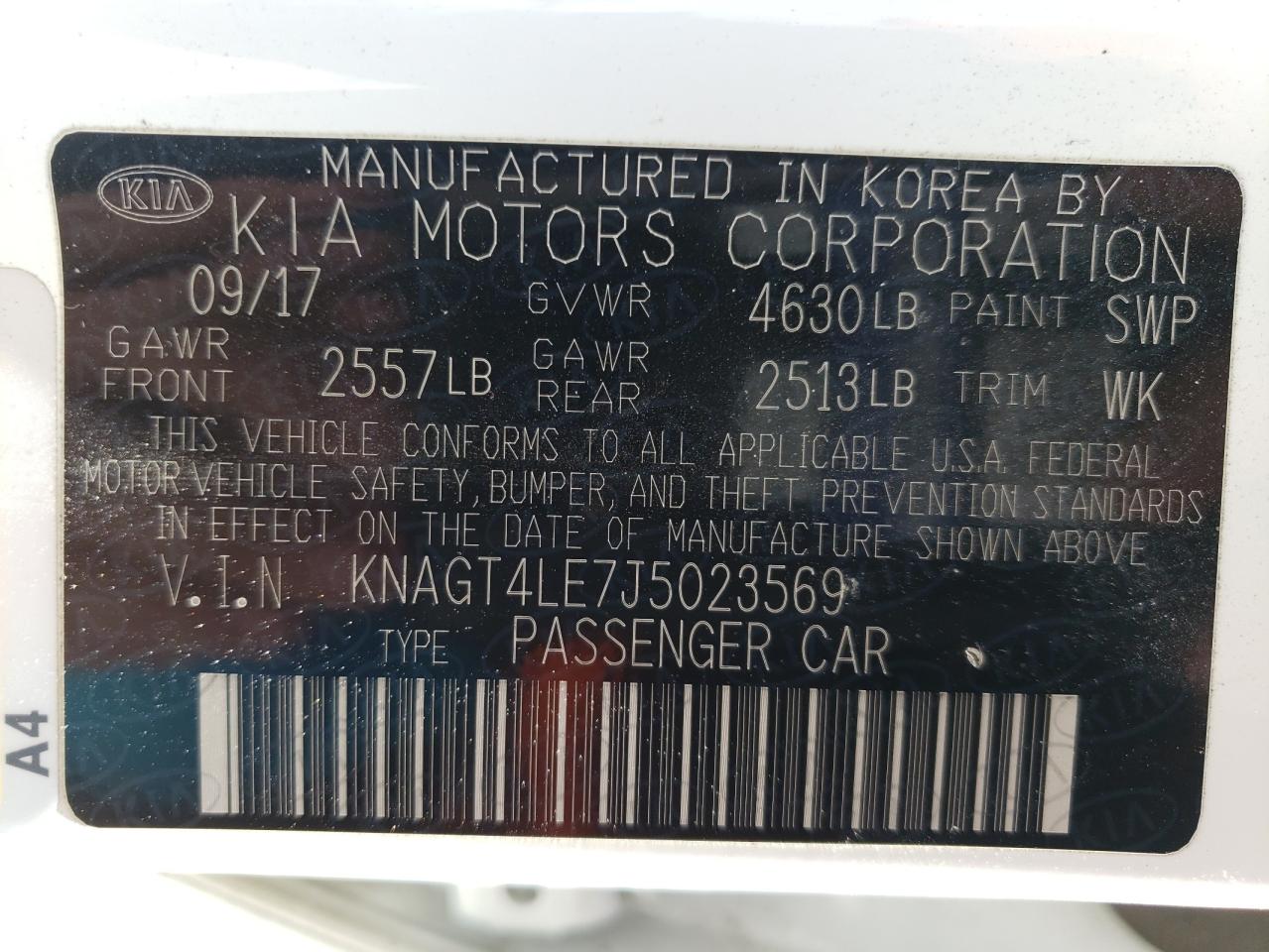 Photo 10 from auction – 2018 KIA OPTIMA HYB with VIN KNAGT4LE7J5023569