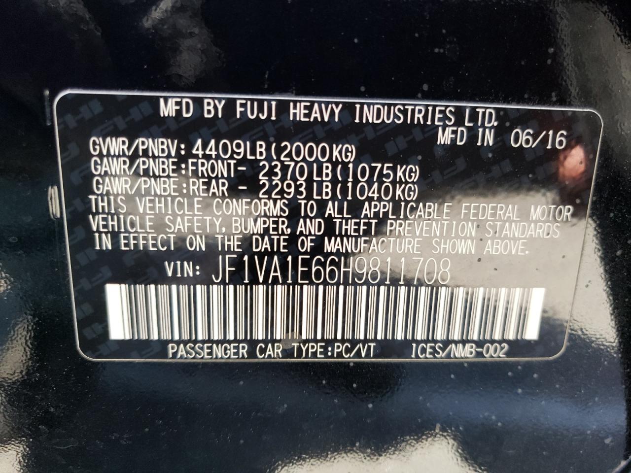 Photo 10 from auction – 2017 SUBARU WRX PREMIU with VIN JF1VA1E66H9811708