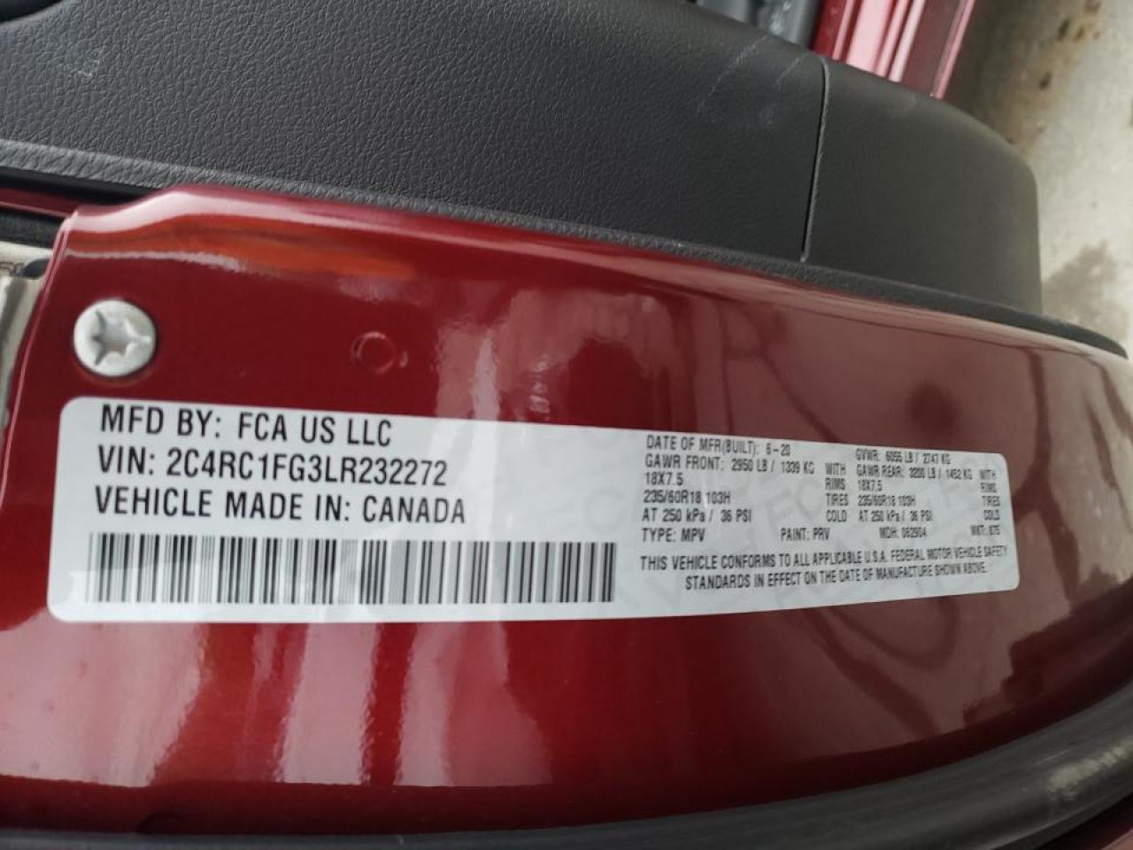 Photo 10 from auction – 2020 CHRYSLER PACIFICA T with VIN 2C4RC1FG3LR232272