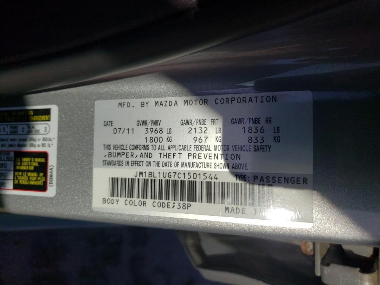 Photo 10 from auction – 2012 MAZDA 3 I with VIN JM1BL1UG7C1501544
