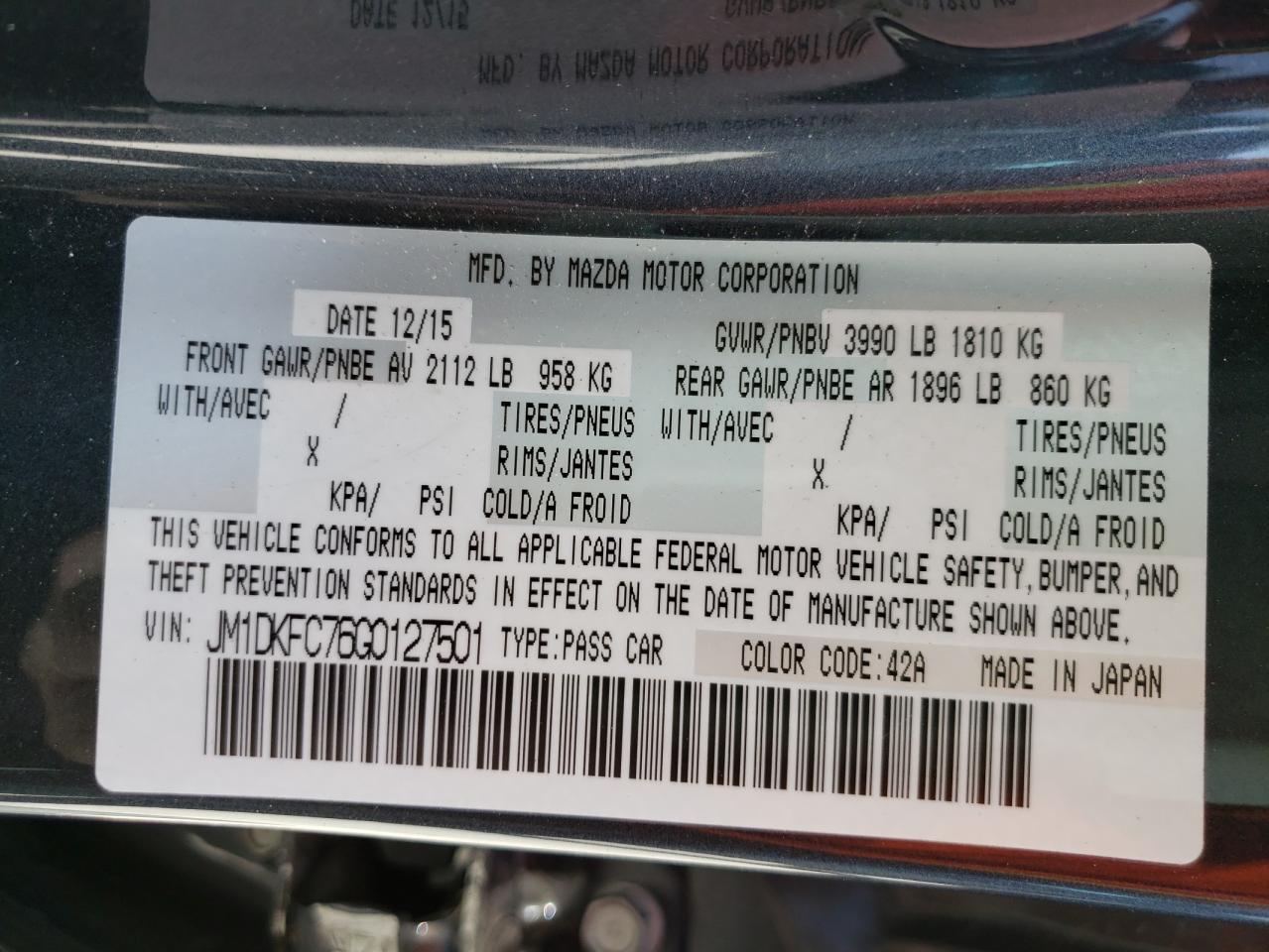 Photo 10 from auction – 2016 MAZDA CX-3 TOURI with VIN JM1DKFC76G0127501