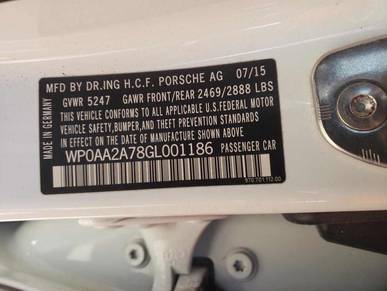 Photo 10 from auction – 2016 PORSCHE PANAMERA 2 with VIN WP0AA2A78GL001186