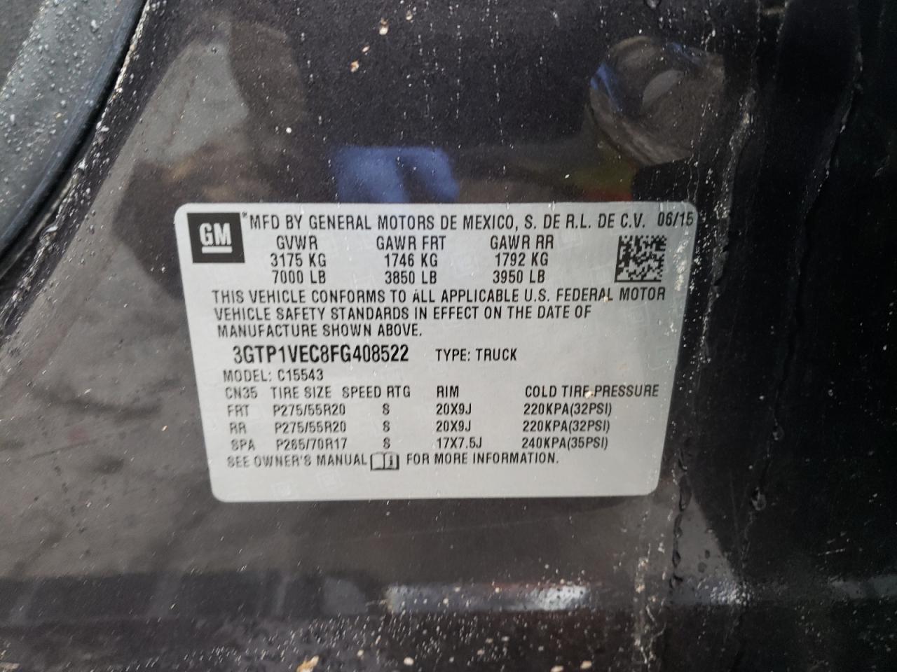 Photo 10 from auction – 2015 GMC SIERRA C15 with VIN 3GTP1VEC8FG408522