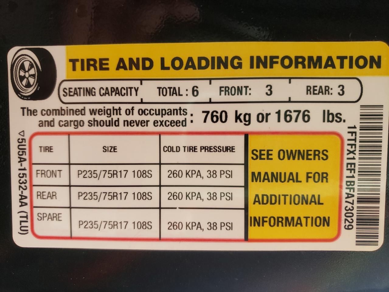 Photo 10 from auction – 2011 FORD F150 SUPER with VIN 1FTFX1EF1BFA73029