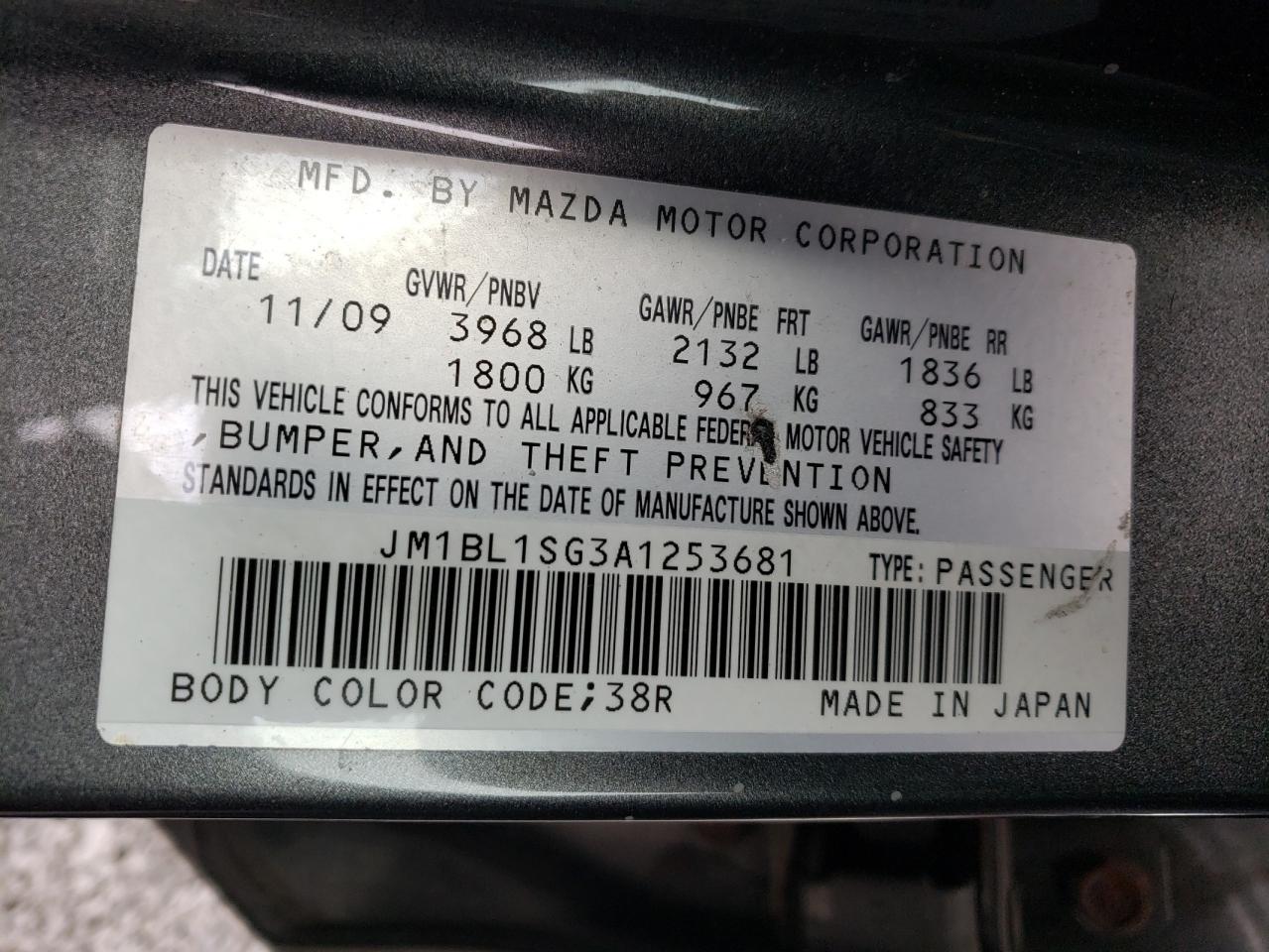 Photo 10 from auction – 2010 MAZDA 3 I with VIN JM1BL1SG3A1253681