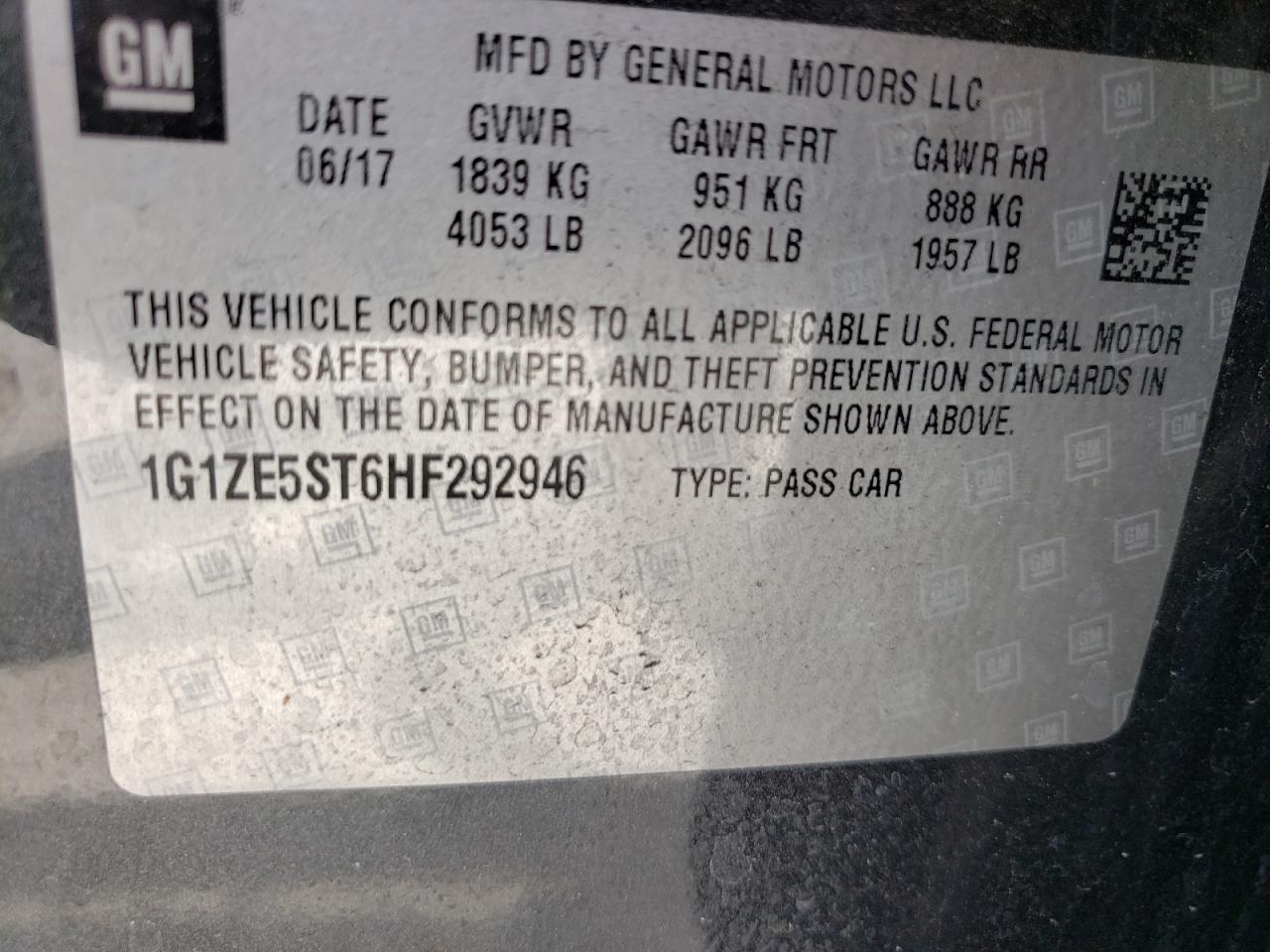 Photo 10 from auction – 2017 CHEVROLET MALIBU LT with VIN 1G1ZE5ST6HF292946