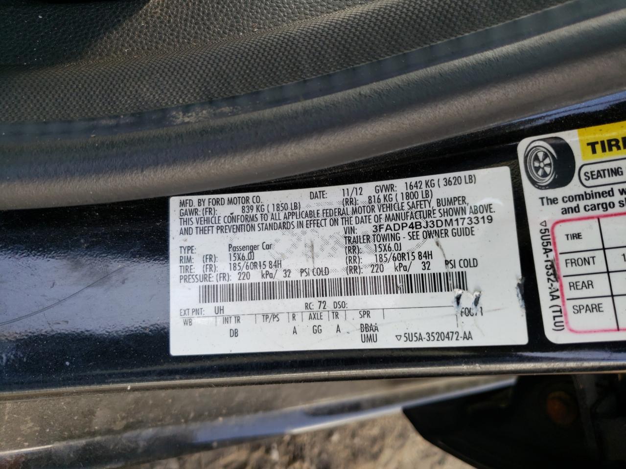 Photo 10 from auction – 2013 FORD FIESTA SE with VIN 3FADP4BJ3DM173319