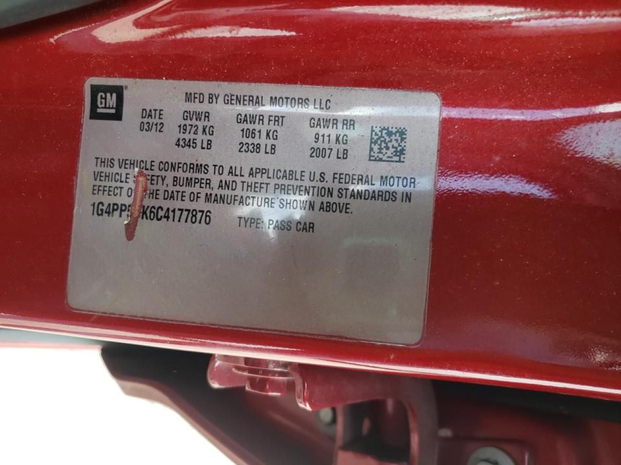 Photo 10 from auction – 2012 BUICK VERANO with VIN 1G4PP5SK6C4177876