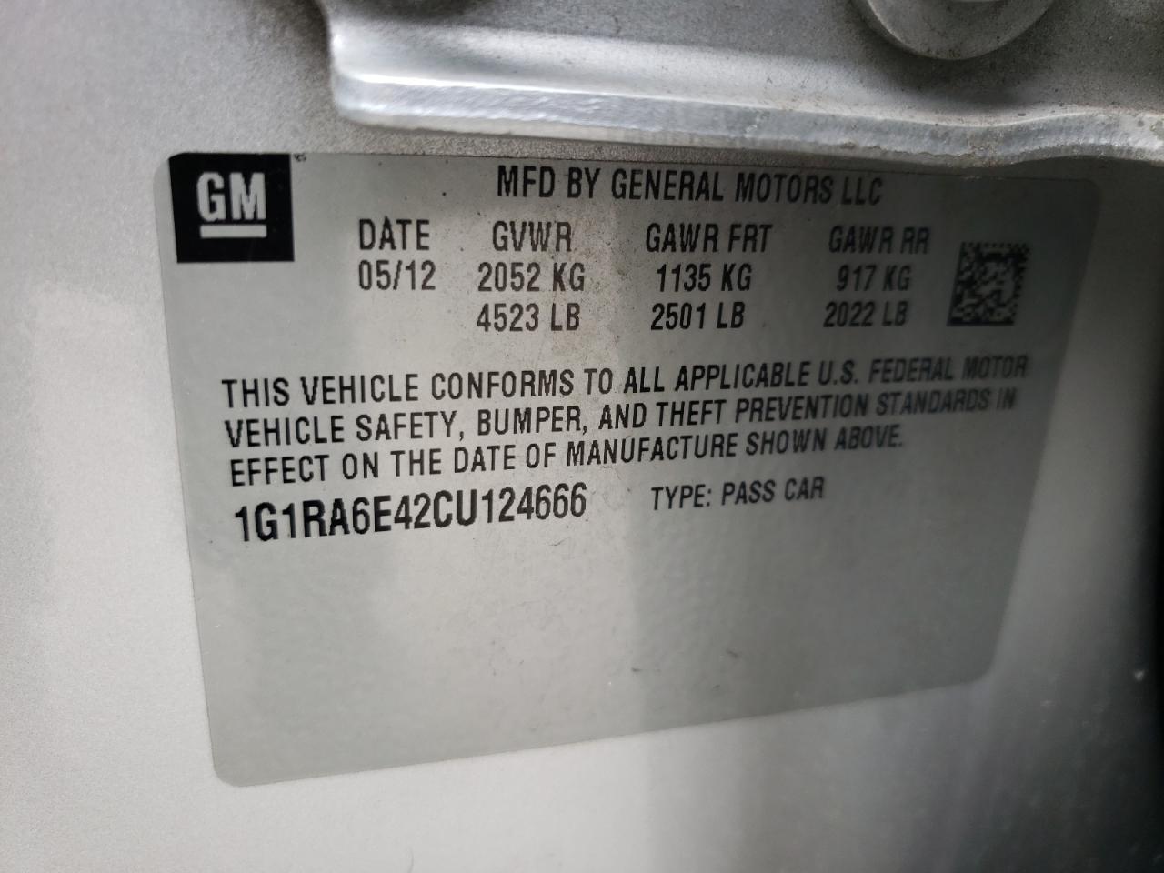 Photo 10 from auction – 2012 CHEVROLET VOLT with VIN 1G1RA6E42CU124666