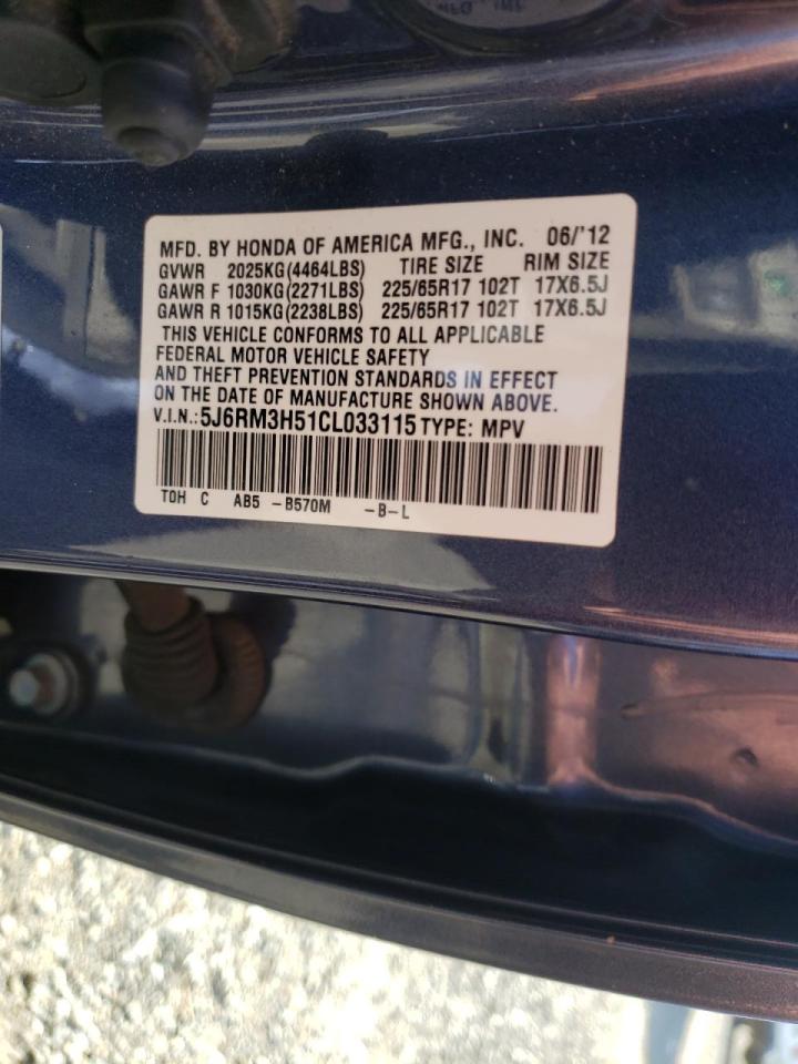 Photo 10 from auction – 2012 HONDA CR-V EX with VIN 5J6RM3H51CL033115