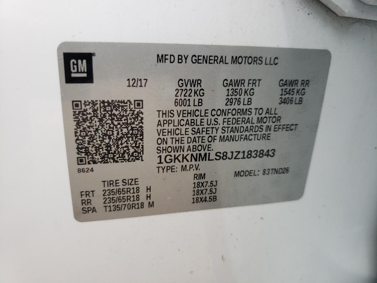 Photo 10 from auction – 2018 GMC ACADIA SLT with VIN 1GKKNMLS8JZ183843