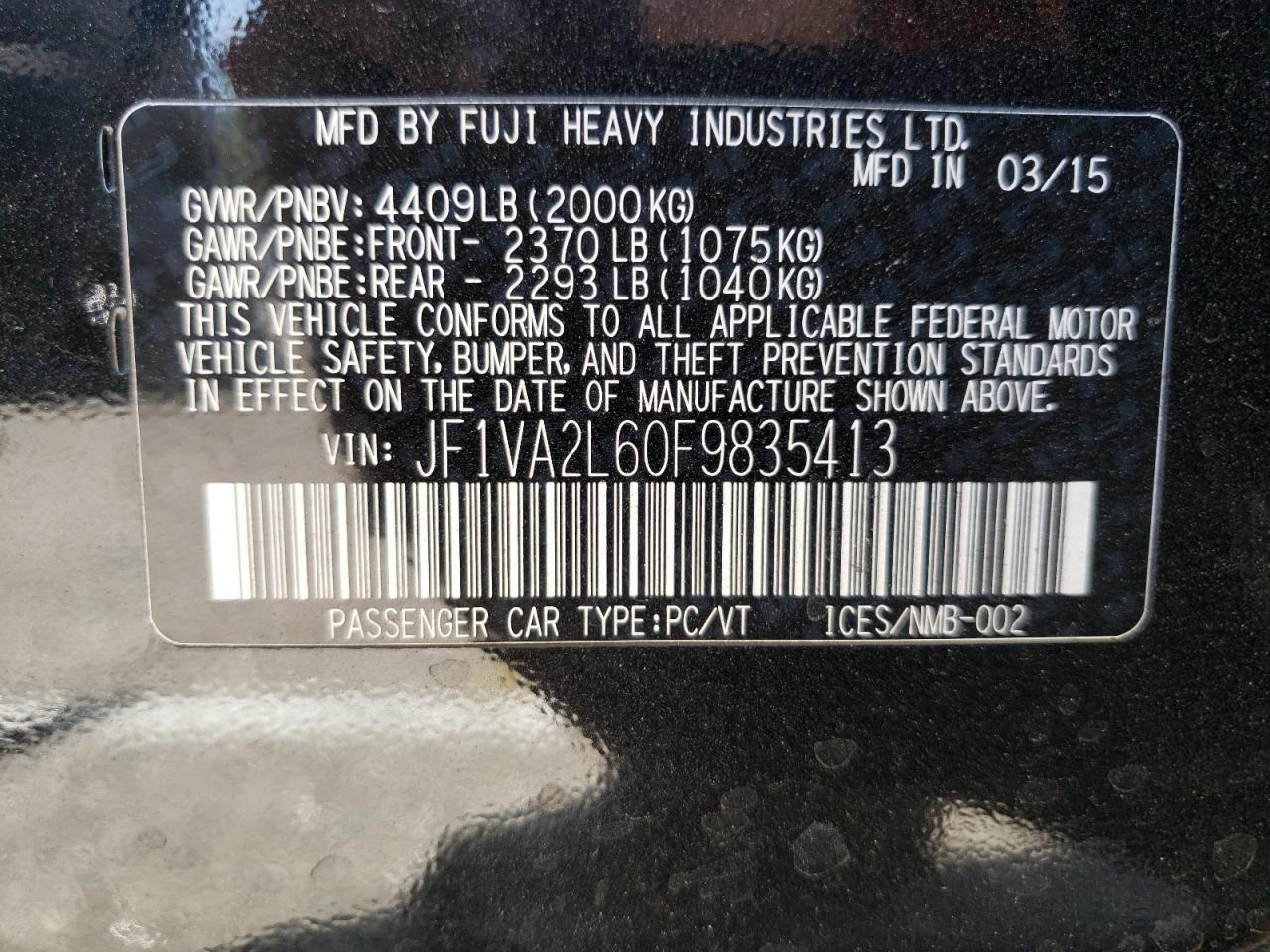 Photo 10 from auction – 2015 SUBARU WRX STI with VIN JF1VA2L60F9835413