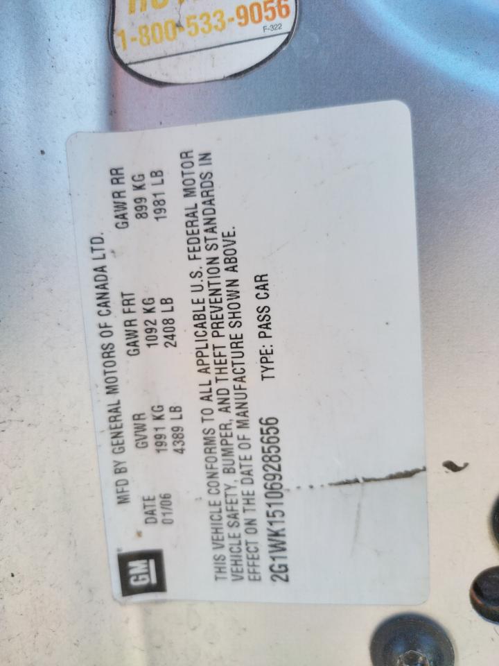 Photo 10 from auction – 2006 CHEVROLET MONTE CARL with VIN 2G1WK151069285656
