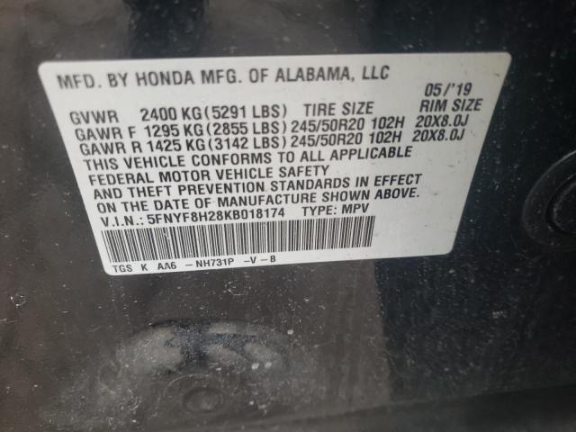 Photo 10 from auction – 2019 HONDA PASSPORT S with VIN 5FNYF8H28KB018174