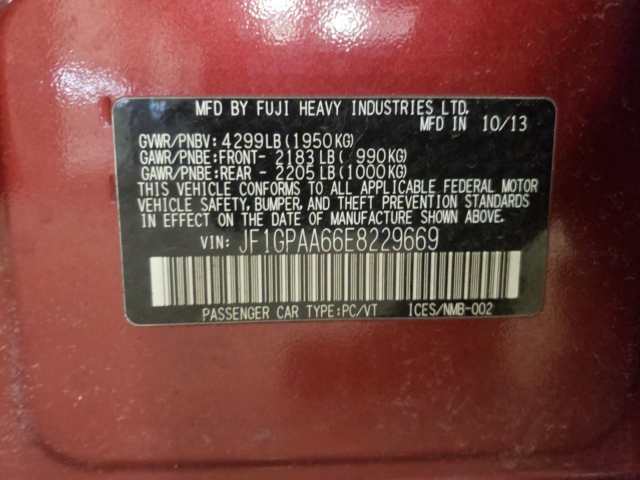 Photo 10 from auction – 2014 SUBARU IMPREZA with VIN JF1GPAA66E8229669