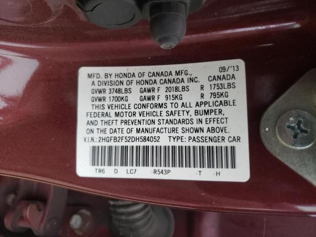 Photo 10 from auction – 2013 HONDA CIVIC LX with VIN 2HGFB2F52DH584052